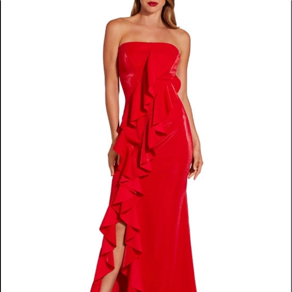 Beautiful Red Strapless Ruffled Maxi Dress